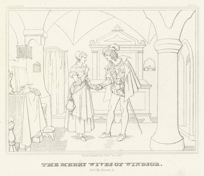 De Vrolijke Vrouwtjes van Windsor, Act III, Scene 4 (gravure) door Friedrich August Moritz Retzsch