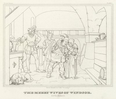 De Vrolijke Vrouwen van Windsor, Act II, Scene 2 (gravure) door Friedrich August Moritz Retzsch