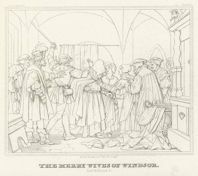 De Vrolijke Vrouwtjes van Windsor, Act IV, Scene 2 (gravure) door Friedrich August Moritz Retzsch