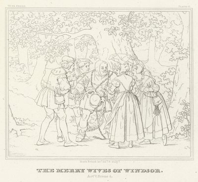 De Vrolijke Vrouwen van Windsor, Act V, Scene 4 (gravure) door Friedrich August Moritz Retzsch