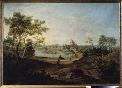 Uitzicht op het Grote Paleis in Oranienbaum, gebouwd door architect Antonio Rinaldi voor keizerin Catharina II de Grote. Schilderij van Friedrich Hartmann Barisien (1724-1796) 1758 door Friedrich Hartmann Barisien