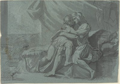 Omhelzende Geliefden in Klassieke Kleding / Een Vrouw in Klassieke Kleding Die Omhoog Kijkt door Friedrich Heinrich Füger after Raphael