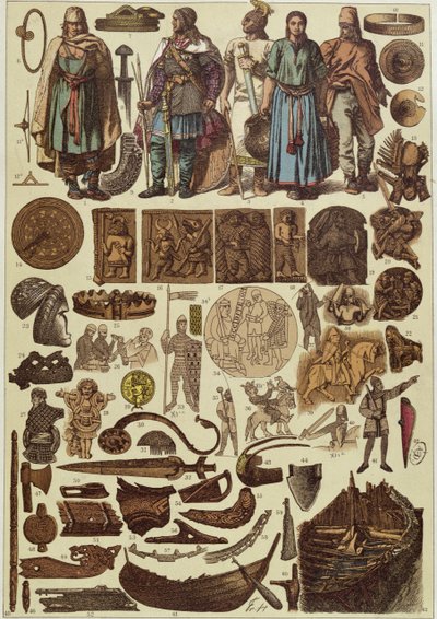 Scandinavische kostuums en voorwerpen tot 1200, eind 19e eeuw door Friedrich Hottenroth