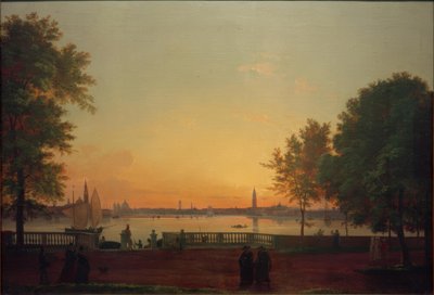 Uitzicht op Venetië vanaf de Giardini Pubblici door Friedrich Nerly