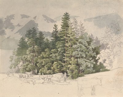 Alpenlandschap (gouache over grafiet) door Friedrich Salathe