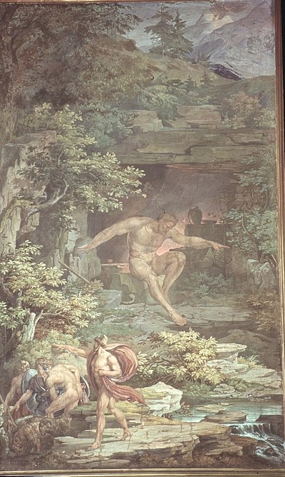 Ontsnapping uit de Grot van de Blinde Polyphemus, Scènes uit de Odyssee door Friedrich the Elder Preller