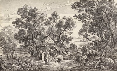 Nausicaa en Odysseus (gravure) door Friedrich the Elder Preller