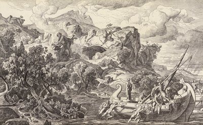 Odysseus verlaat het eiland van de Cyclopen door Friedrich the Elder Preller