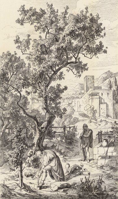 Odysseus bezoekt zijn vader Laertes (gravure) door Friedrich the Elder Preller