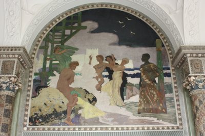 Muurschildering in de schelpenzaal van het Kurhaus Wiesbaden door Fritz Erler