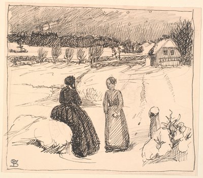 Daar buiten in de Sneeuw zat een Vrouw in Lange Zwarte Kleren... door Fritz Syberg