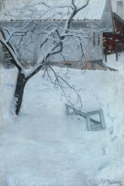 In februari (boerderij Vinderen) door Fritz Thaulow