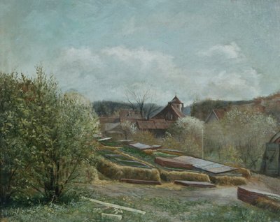 Landschap met ziekenhuis Oslo, ca 1880 (schilderij) door Fritz Thaulow