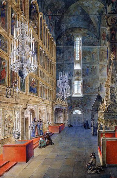 Interieur van de Hemelvaartkathedraal van het Kremlin van Moskou, 1819 door Fyodor Alexeyev
