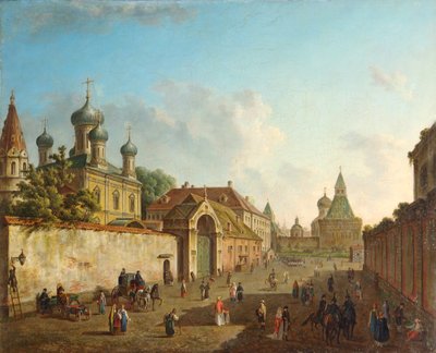 Uitzicht vanaf het Lubyanka-plein naar de Vladimir-poort in Moskou, Rusland, 1800s door Fyodor Yakovlevich Alexeev