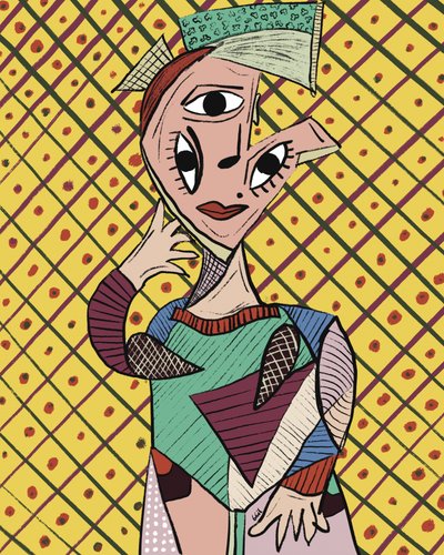 Levendig kubistisch portret door GIovanna Gil Alves