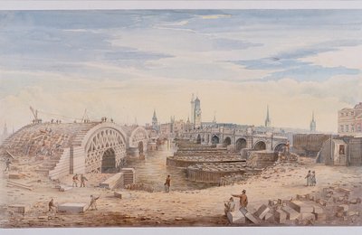 London Bridge oud en nieuw, Londen, 1828 door G Yates