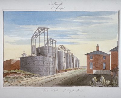 Uitzicht op gasfabrieken in Pocock Street, Southwark, Londen, 1826 door G Yates