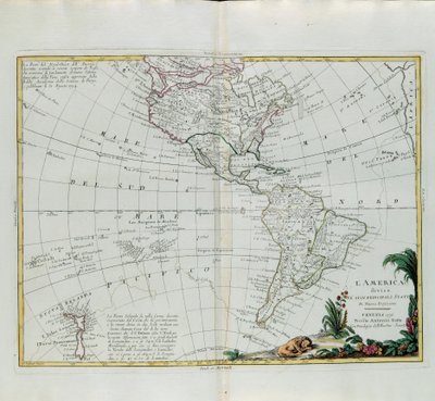 Amerika verdeeld in zijn belangrijkste staten, gravure door G. Zuliani uit Tome I van de Nieuwste Atlas gepubliceerd in Venetië in 1776 door Antonio Zatta, Privécollectie door G. Zuliani