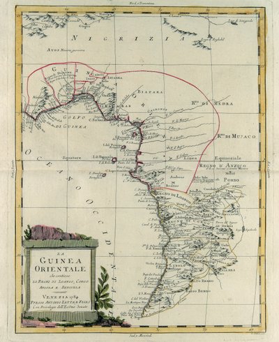 Oost-Guinea met de Koninkrijken Loango, Congo, Angola en Benguela, gravure door G. Zuliani uit Tome IV van de "Nieuwste Atlas" gepubliceerd in Venetië in 1784 door Antonio Zatta, Privécollectie door G. Zuliani