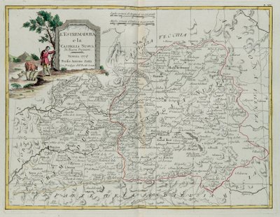 Extremadura en Castilla la Nueva, gravure door G. Zuliani uit Tome I van de Nieuwste Atlas gepubliceerd in Venetië in 1776 door Antonio Zatta, Privécollectie door G. Zuliani