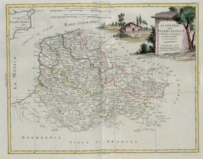 Gouvernances van Frans Vlaanderen, Artois, Picardië en Boulonois, gravure door G. Zuliani uit Tome I van de Nieuwste Atlas gepubliceerd in Venetië in 1776 door Antonio Zatta, Privécollectie door G. Zuliani