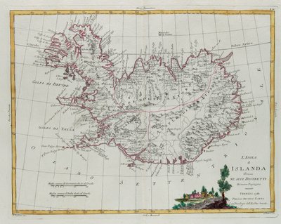 IJsland verdeeld in zijn districten, gravure door G. Zuliani uit Tome III van de "Nieuwste Atlas" gepubliceerd in Venetië in 1781 door Antonio Zatta, Privécollectie door G. Zuliani