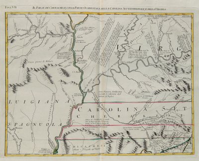 Land van de Cherokees met het westelijke deel van North Carolina en Virginia, gravure door G. Zuliani uit Tome I van de 