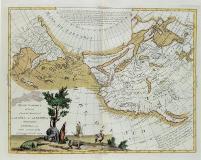 Nieuwe ontdekkingen door de Russen ten noorden van de Zuidzeeën, zowel in Azië als in Amerika, gravure door G. Zuliani uit Tome I van de Nieuwste Atlas gepubliceerd in Venetië in 1776 door Antonio Zatta door G. Zuliani