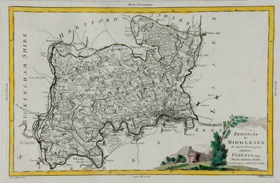 Provincie Middlesex, gravure door G. Zuliani uit Tome I van de "Nieuwste Atlas" gepubliceerd in Venetië in 1779 door Antonio Zatta, Privécollectie door G. Zuliani