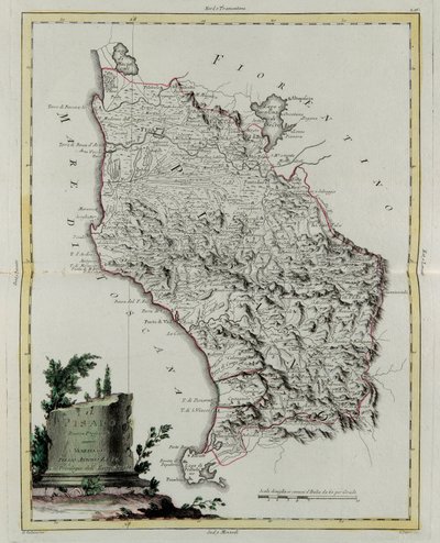 Territorium van Pisa, gravure door G. Zuliani uit Tome II van de "Nieuwste Atlas" gepubliceerd in Venetië in 1783 door Antonio Zatta, privécollectie door G. Zuliani