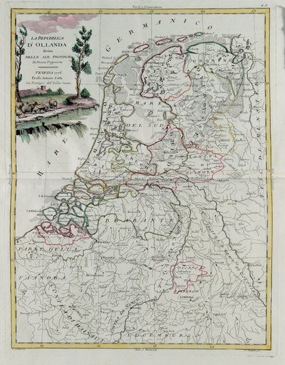 De Republiek Holland verdeeld in zijn provincies, gravure door G. Zuliani uit Tome I van de Nieuwste Atlas gepubliceerd in Venetië in 1776 door Antonio Zatta, Privécollectie door G. Zuliani