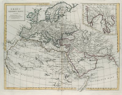 Wereld bekend bij de Ouden, gravure door G. Zuliani uit Tome IV van de Nieuwste Atlas gepubliceerd in Venetië in 1785 door Antonio Zatta, Privécollectie door G. Zuliani