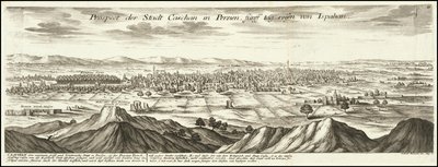 1720 afbeelding - Vooruitzicht van de stad Cashan in Perzië op vijf dagen reizen van Ispahan door Gabriel Bodenehr