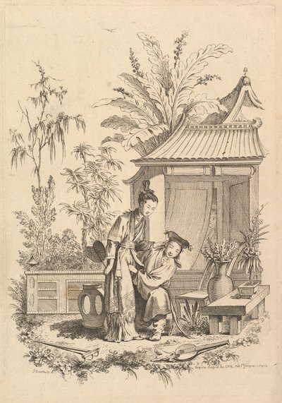 Chinoiserie scène met figuren in een landschap, 18e eeuw door Gabriel Huquier