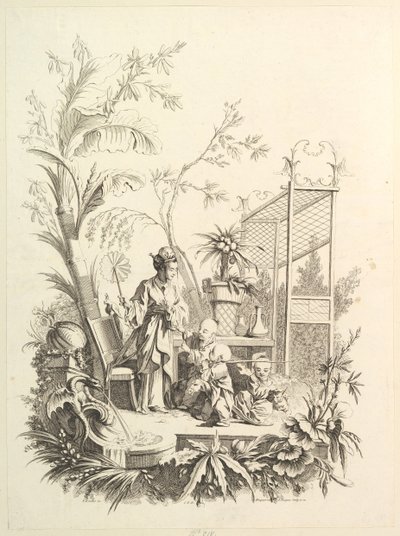 Chinoiserie met figuren in een landschap, 18e eeuw door Gabriel Huquier