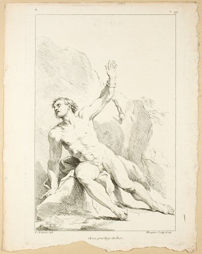 Figuur, uit Premier livre de figures d’Academies gravées en Partie par les Professeurs de l’ Académie Royale door Gabriel Huquier