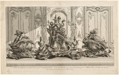 Werken van Juste-Aurèle Meissonier: Zilveren Sculpturaal Project voor een Groot Middelpunt en Twee Terrines die zijn Uitgevoerd voor Zijne Hoogheid de Hertog van Kingston door Gabriel Huquier