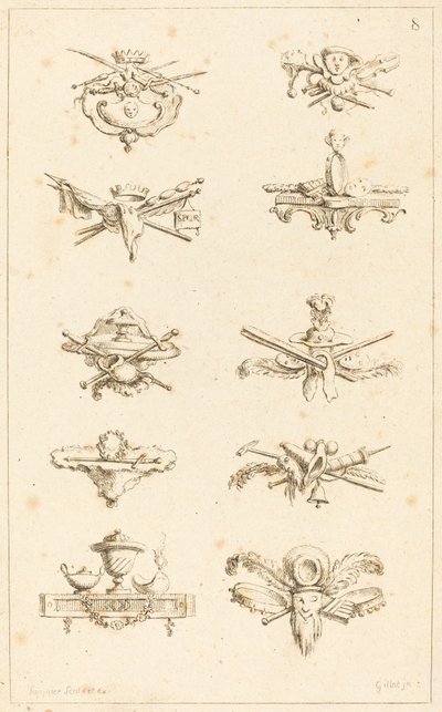 Ontwerpen voor Staartstukken: pl. 8 door Gabriel Huquier after Claude Gillot