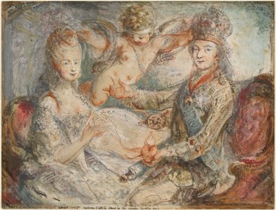 Lodewijk XVI en Marie-Antoinette gekroond door de Liefde door Gabriel Jacques de Saint Aubin