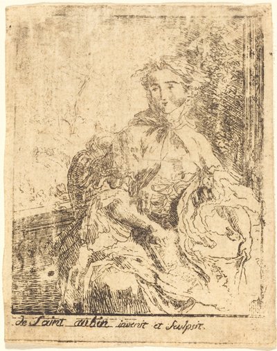 Jonge Vrouw op het Terras door Gabriel Jacques de Saint Aubin