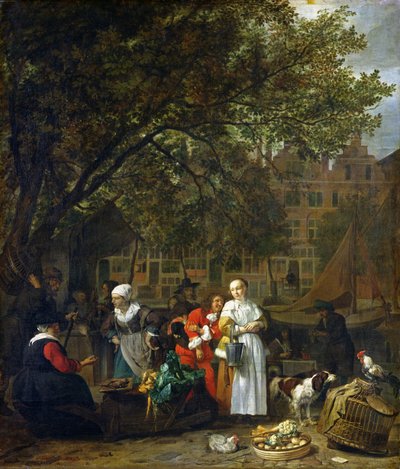 Een kruidenmarkt in Amsterdam door Gabriel Metsu