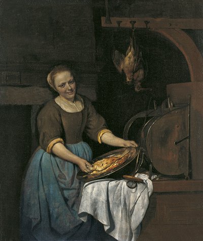 Keukenmeid bereidt vis door Gabriel Metsu