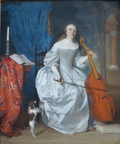 Vrouw die gamba speelt door Gabriel Metsu