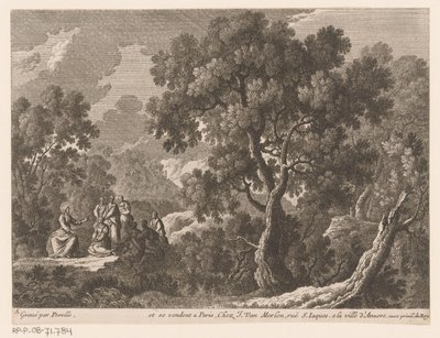 Landschap met Christus predikend voor kleine groep mensen Landschappen met scènes uit het leven van Christus (series title) door Gabriel Perelle