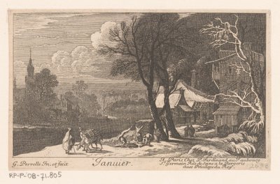 Titelprent met landschap in de maand januari door Gabriel Perelle