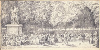 Een ontmoeting in de Tuilerieën tuinen rond een standbeeld, 1760 door Gabriel de Saint Aubin