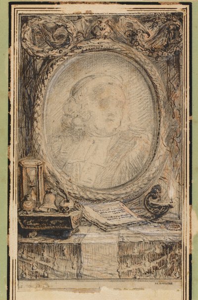 Allegorisch frame met een vleermuis, c.1769 (pentekening) door Gabriel de Saint-Aubin