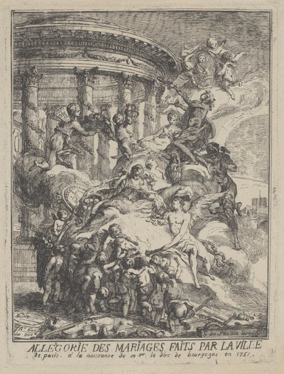Allegorie van de huwelijken gesloten door de stad Parijs bij de geboorte van de hertog van Bourgondië, 1751 door Gabriel de Saint Aubin