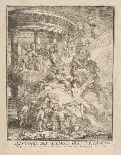Allegorie van de huwelijken gesloten door de stad Parijs bij de geboorte van de hertog van Bourgondië door Gabriel de Saint Aubin